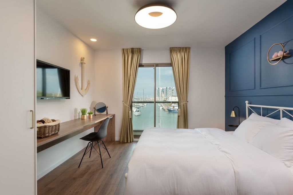 Bedroom with marina view